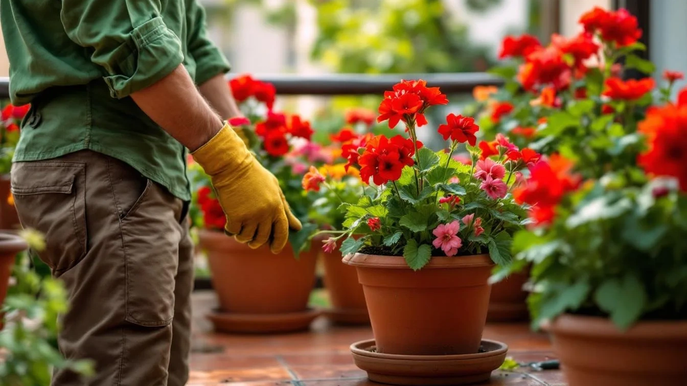 Um jardineiro explica quando tirar os gerânios para a varanda
